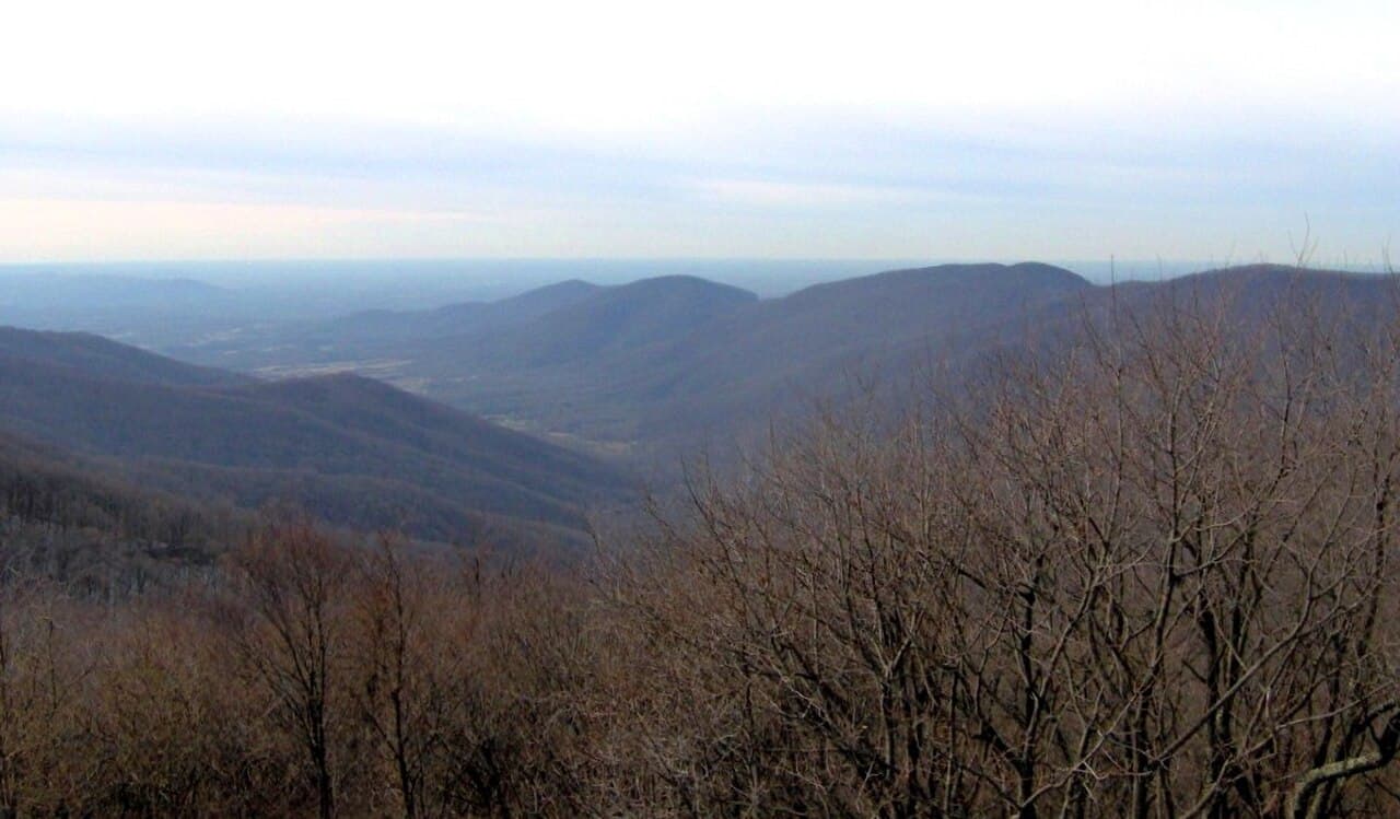 The view west from the Frozen Head observation platform over the Cumberland Mountains of Tennessee