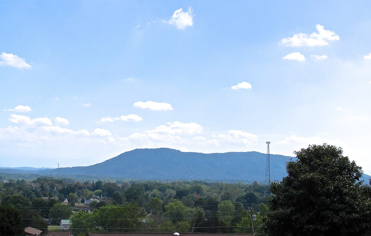View across Plainview, Tennessee with House Mountain rising in the distance
