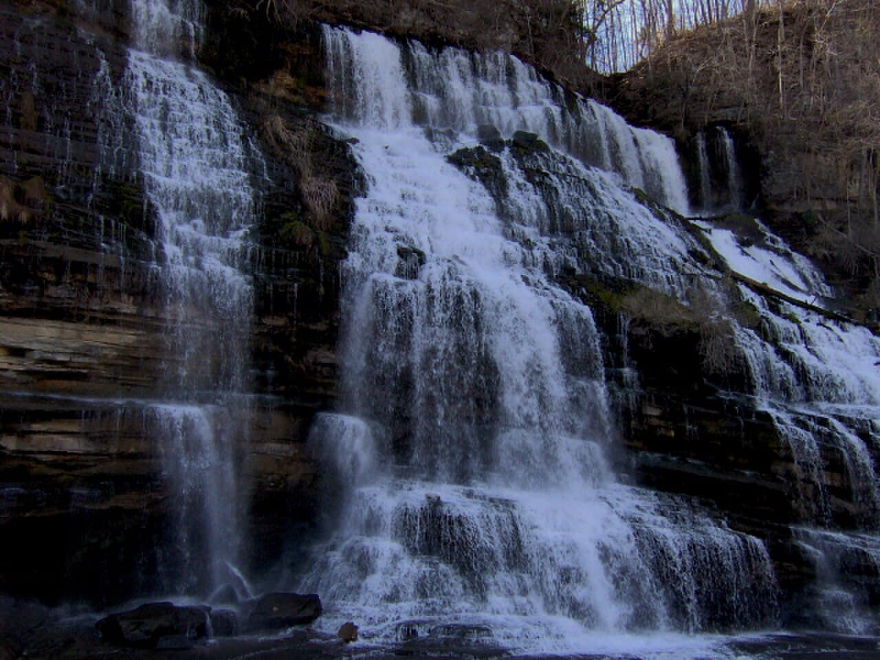 Twin Falls cascading side by side from the bluff at Rock Island State Park in Tennessee
