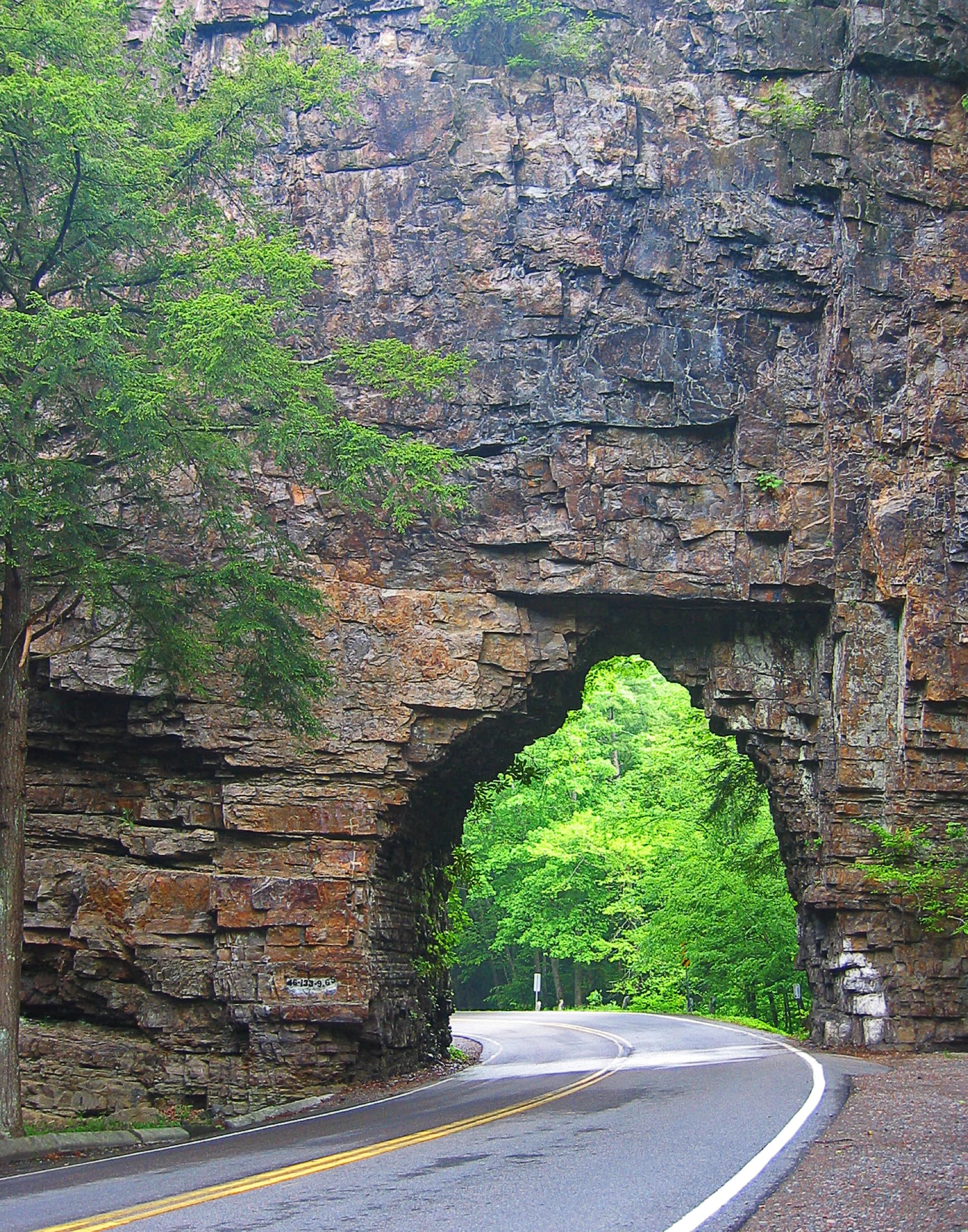 The Backbone Rock tunnel cut through a narrow rock ridge on TN-133 in the Cherokee National Forest