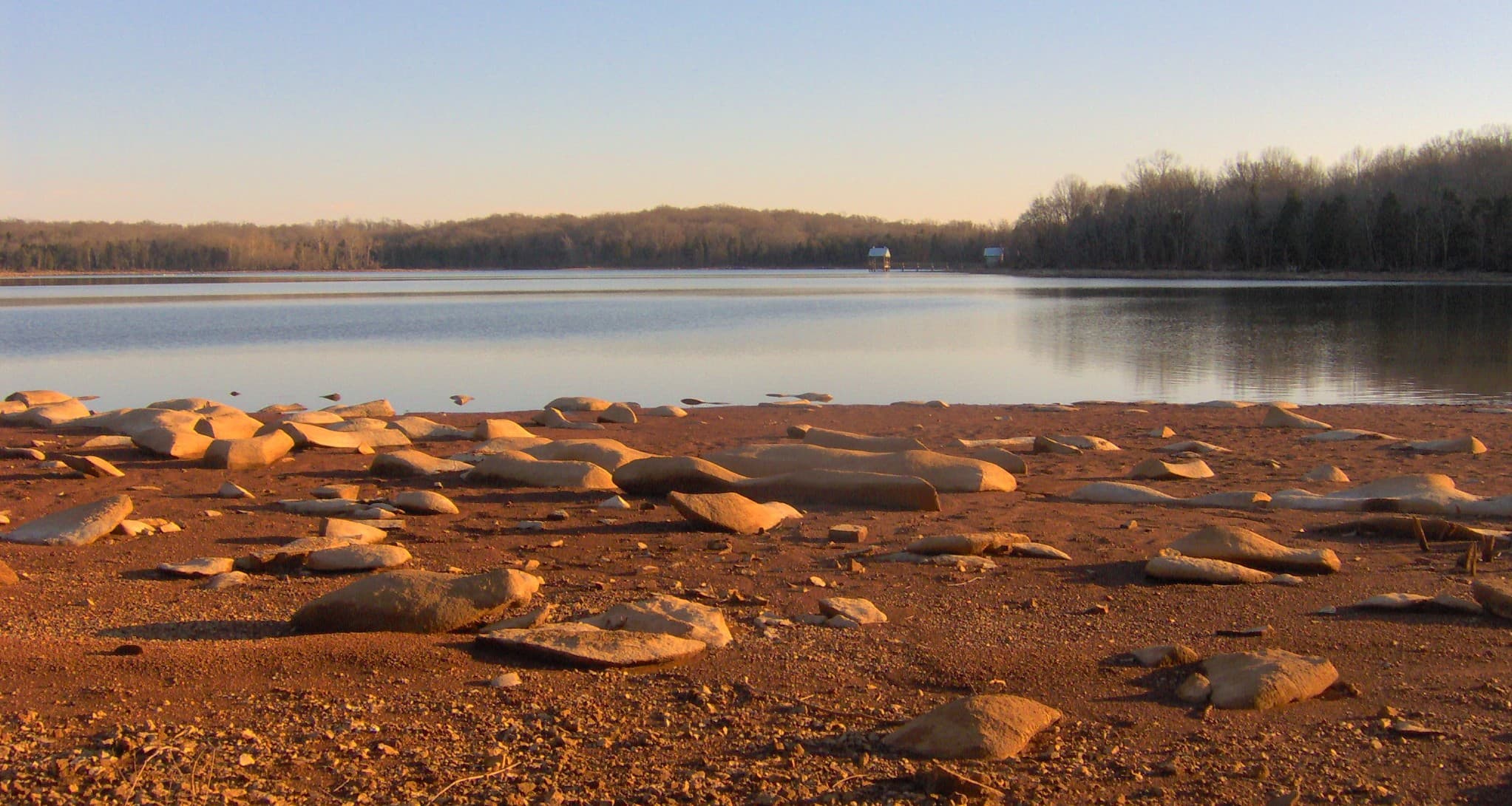 Couchville Lake ringed by the paved, accessible loop trail at Long Hunter State Park