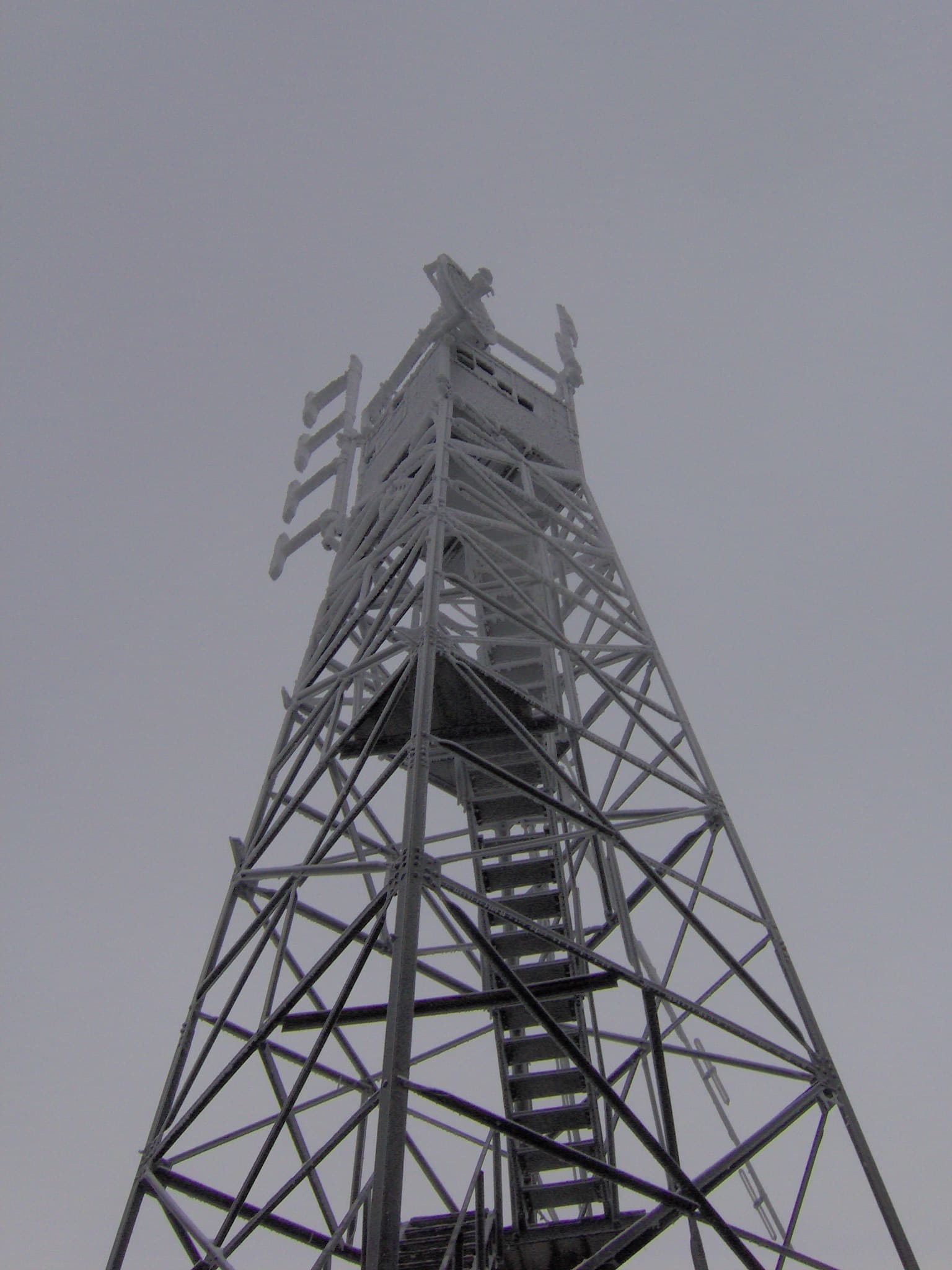 The 1935 steel fire tower at the 5,842-foot summit of Mount Sterling in the Smokies