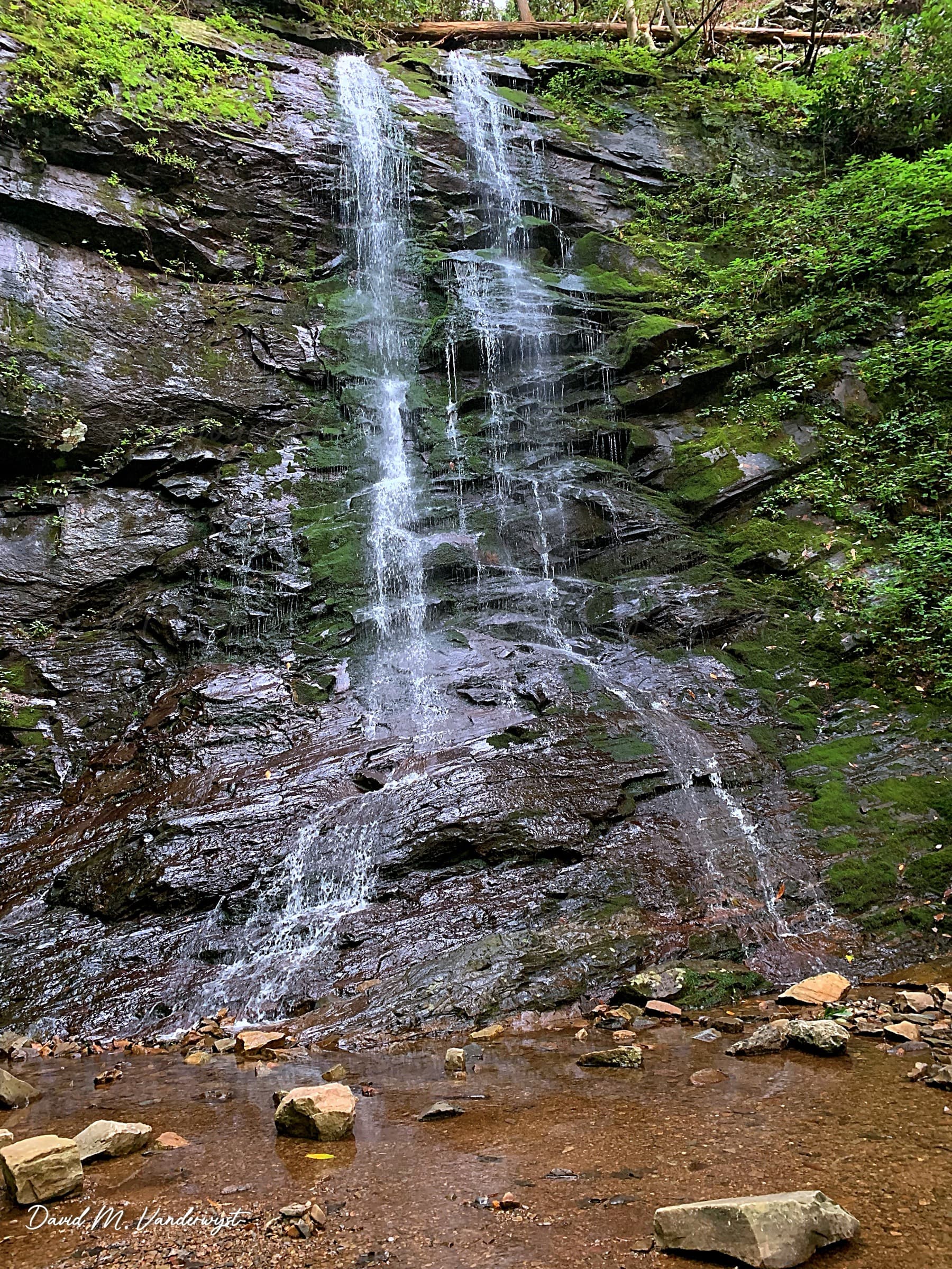 The 20-foot Sill Branch Falls in a hemlock-and-rhododendron cove of the Cherokee National Forest