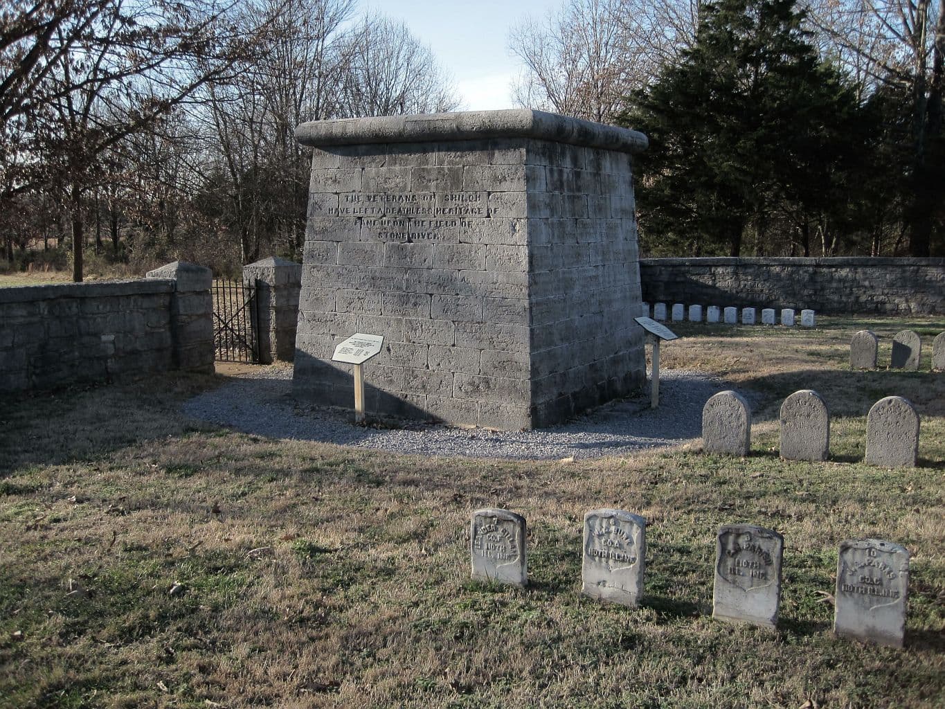 The Hazen Brigade Monument and Union graves at Stones River National Battlefield