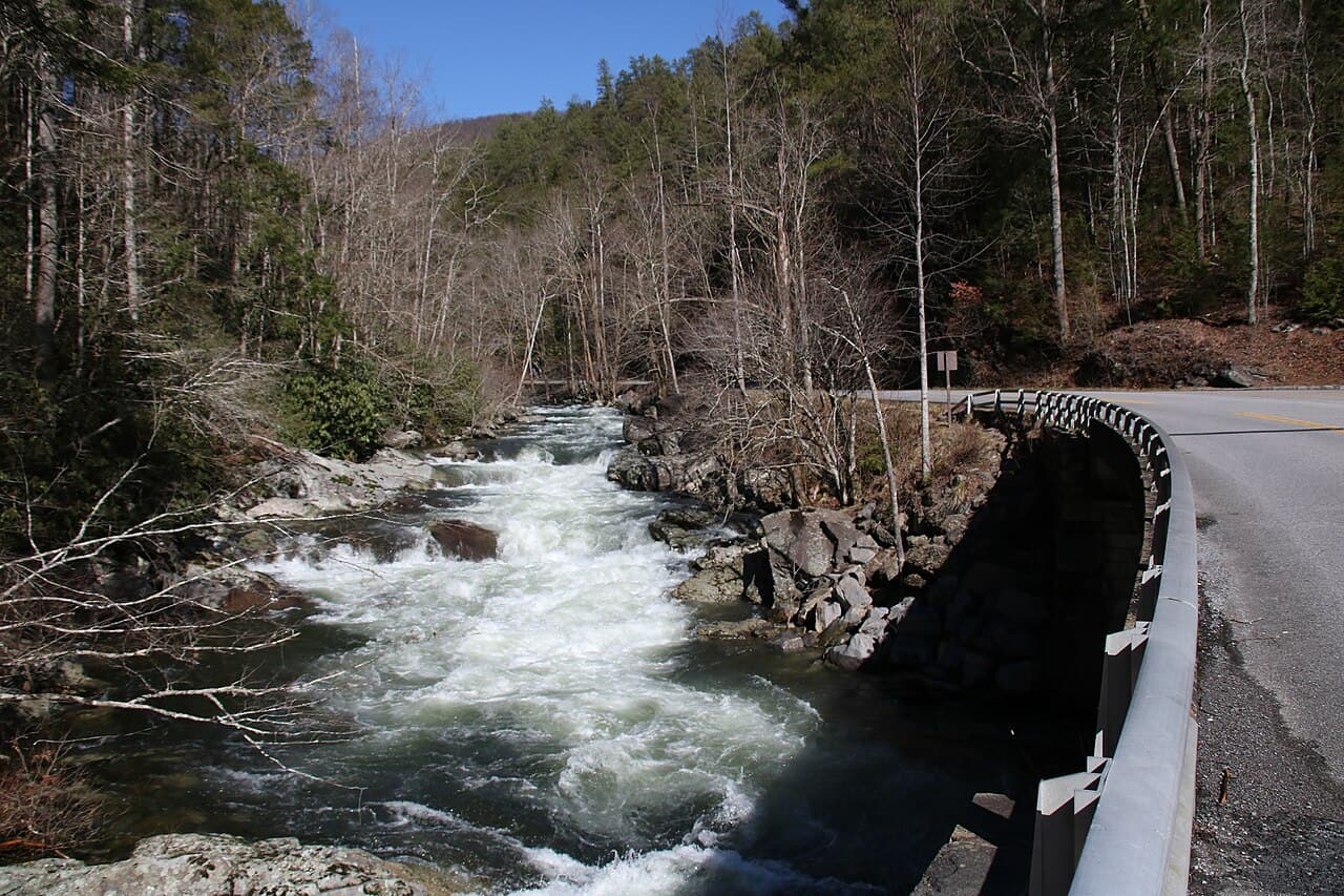 The Little River pouring through the rocky gorge at The Sinks in the Great Smoky Mountains