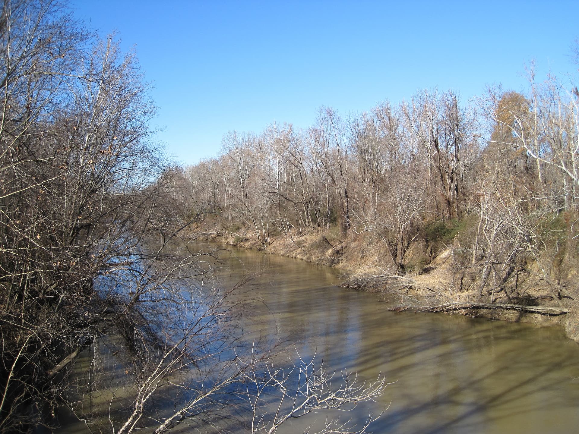 The Wolf River seen from a bridge on the paved Wolf River Greenway in east Memphis